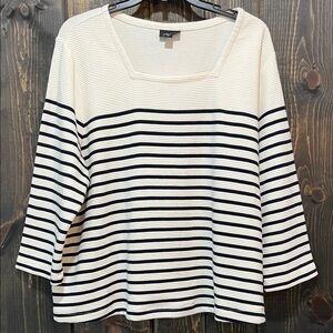 J. Jill Wearever Ribbed Ottoman Top XL Cream Black Stripe Soft Minimalist Casual